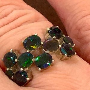 Natural black opal reposh ring on silver size 7